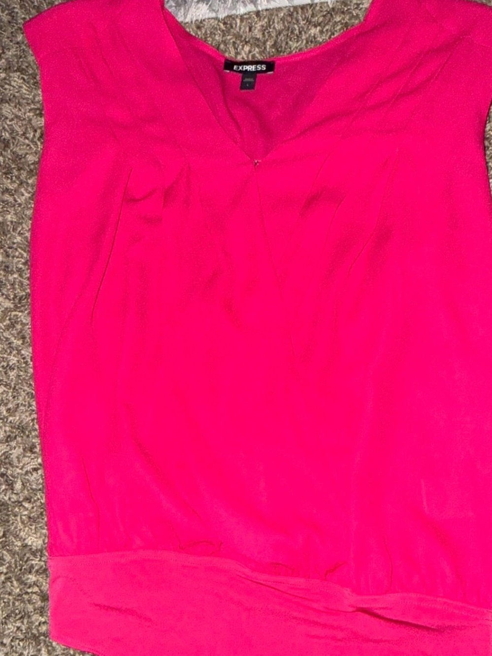 Express Bright Hot Pink Pleated Neck Blouse